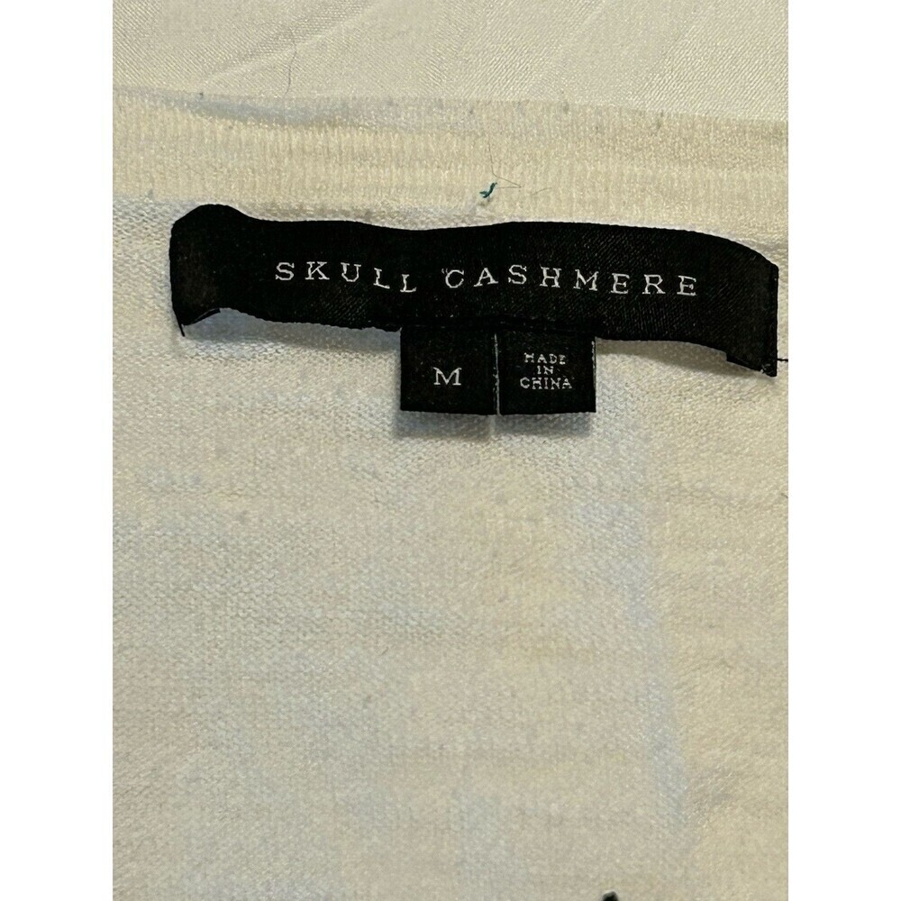 Skull Cashmere White V-Neck with Embroidered Stars Lightweight Medium - Picture 4 of 8